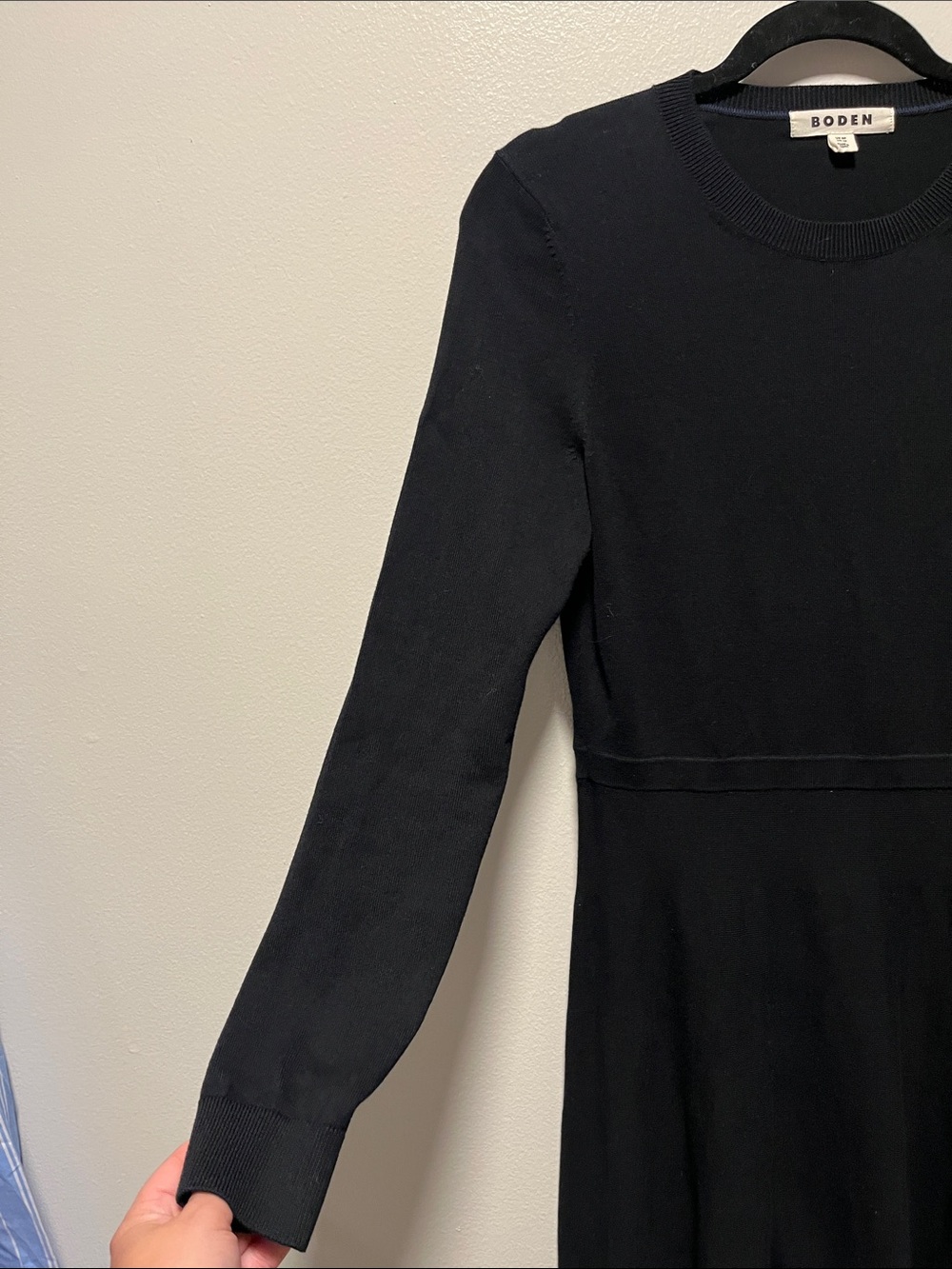 BODEN Knitted Fit and Flare Midi Dress, Long Sleeves, Black, Size - Picture 5 of 9